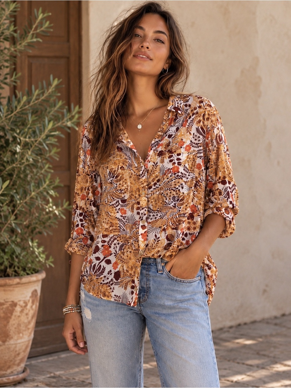 Pilcro Romy Relaxed Button Down Shirt XS Floral Paisley Viscose Boho